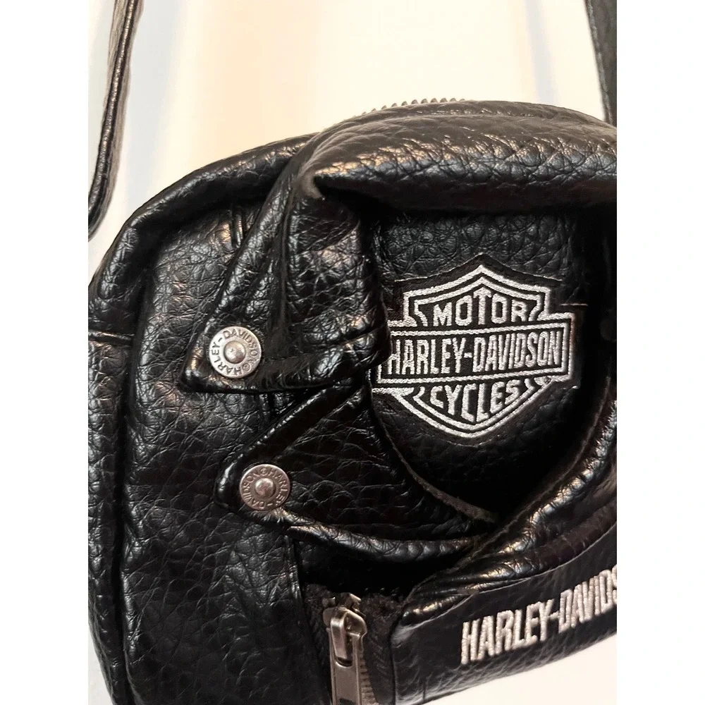 Harley-Davidson Black Faux Leather Moto Jacket Crossbody Bag Y2K May 2017 - Picture 3 of 7